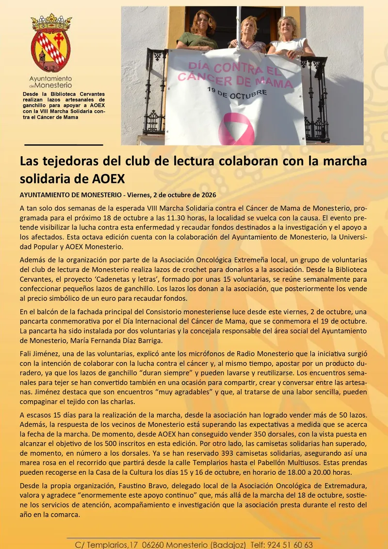 Tejedoras de Monesterio apoyan la marcha solidaria de AOEX