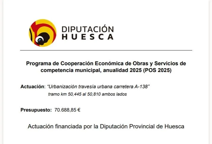 La Diputación Provincial de Huesca destina 70.000€ a la urbanización de la travesía de Labuerda