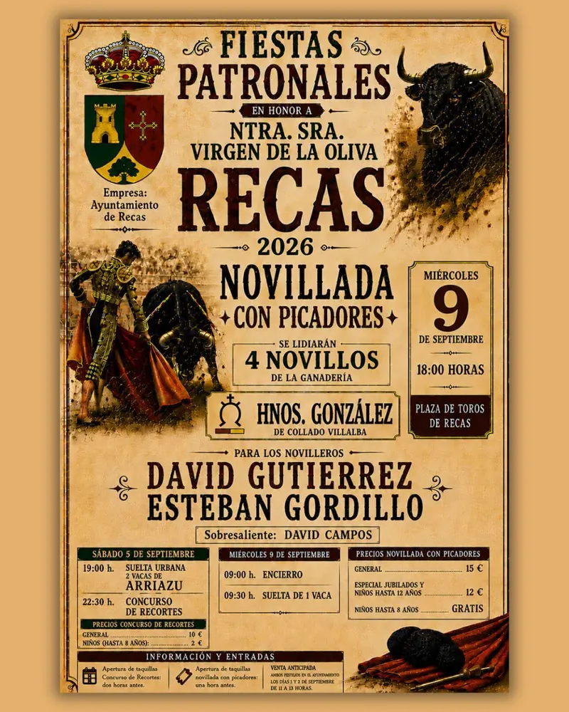 Recas anuncia novillada picada para el 9 de septiembre