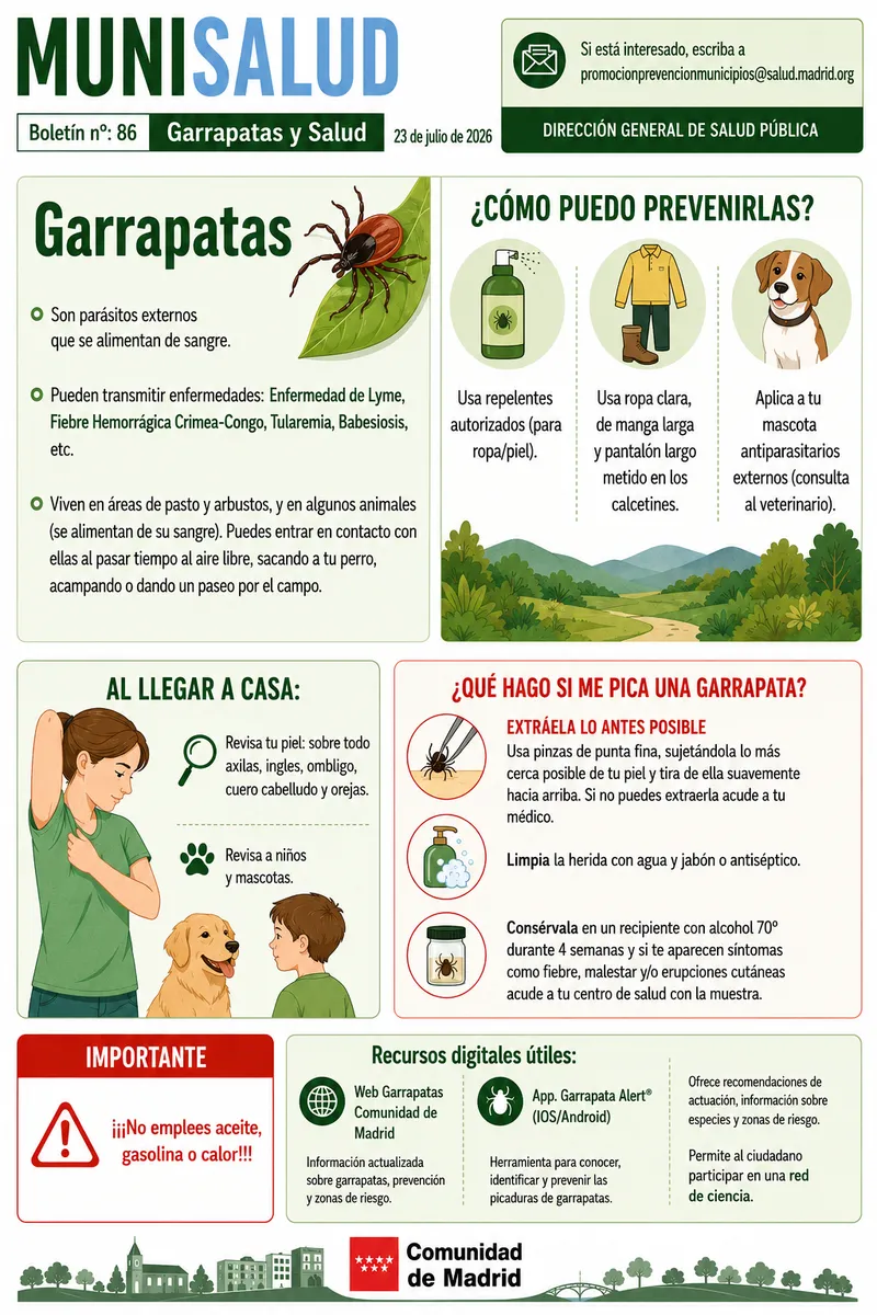 Alerta sanitaria en Batres: consejos para prevenir picaduras de garrapatas este verano