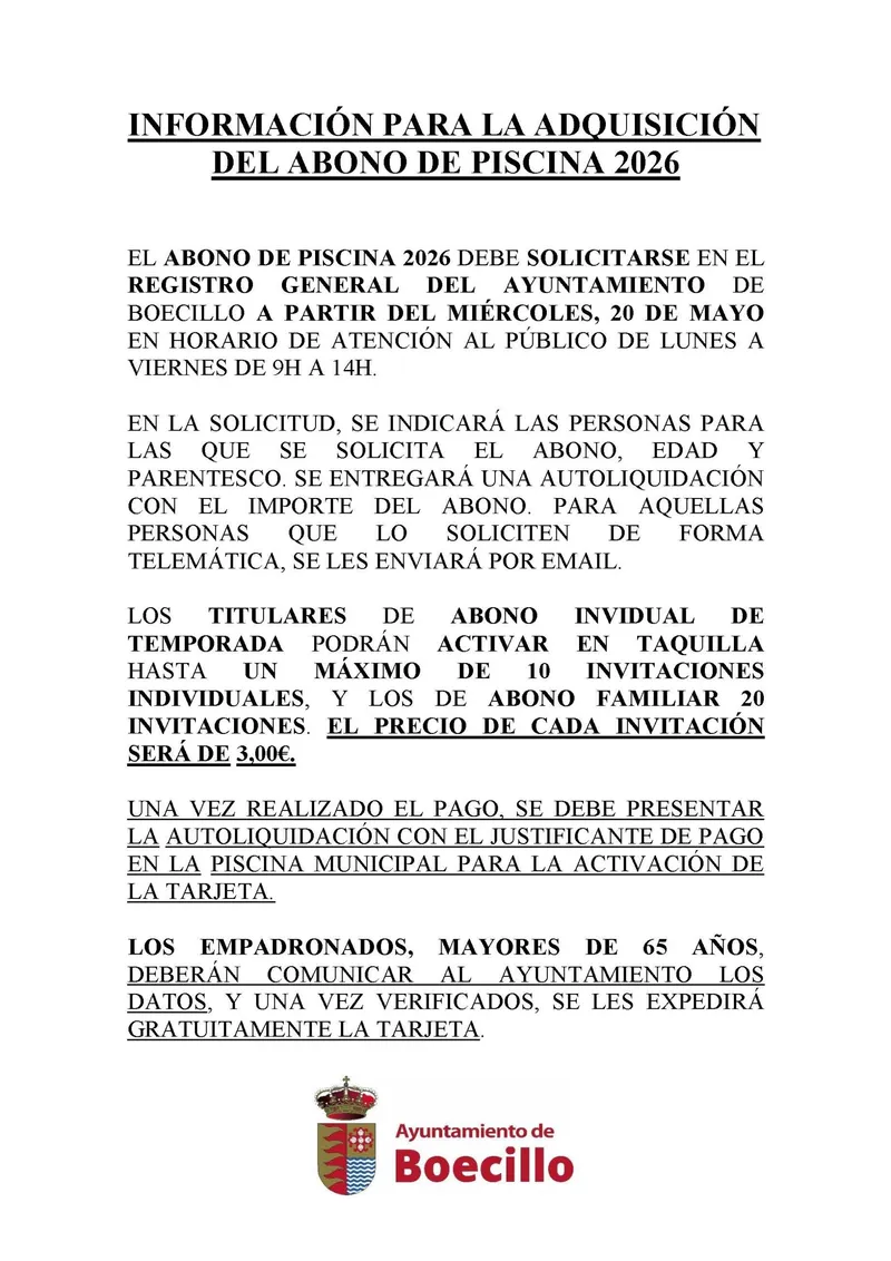 Boecillo abre el plazo para solicitar el abono de piscina 2026 a partir del 20 de mayo