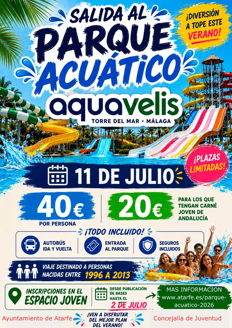 Juventud de Atarfe organiza una excursión al parque acuático Aquavelis