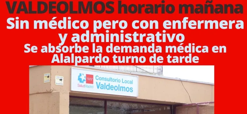 Valdeolmos-Alalpardo: Cambios de horario en el consultorio médico de Valdeolmos los días 17 y 21 de julio