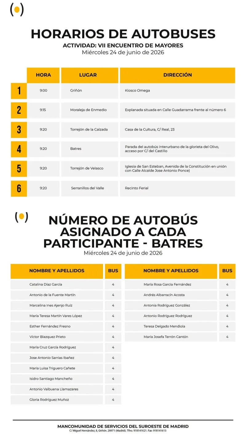 Batres organiza el VII Encuentro de Mayores con transporte detallado