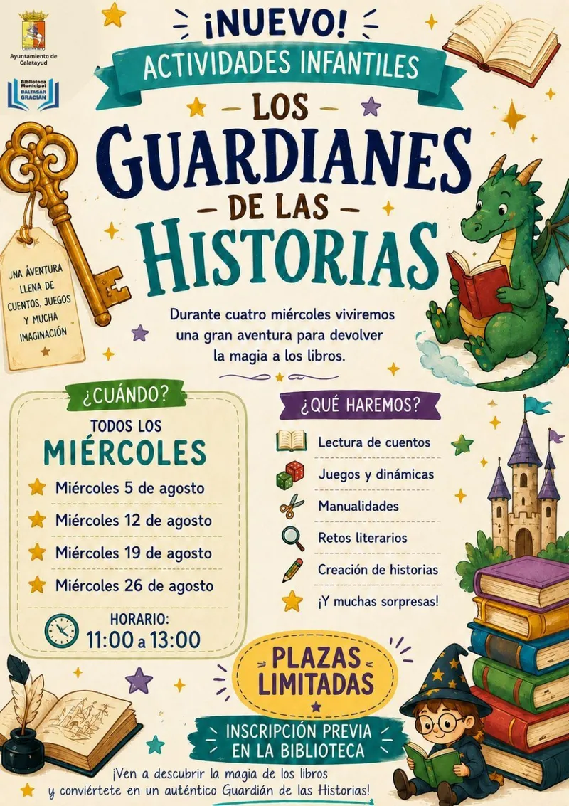 La Biblioteca Municipal de Calatayud lanza 'Los Guardianes de Historias' para niños este agosto