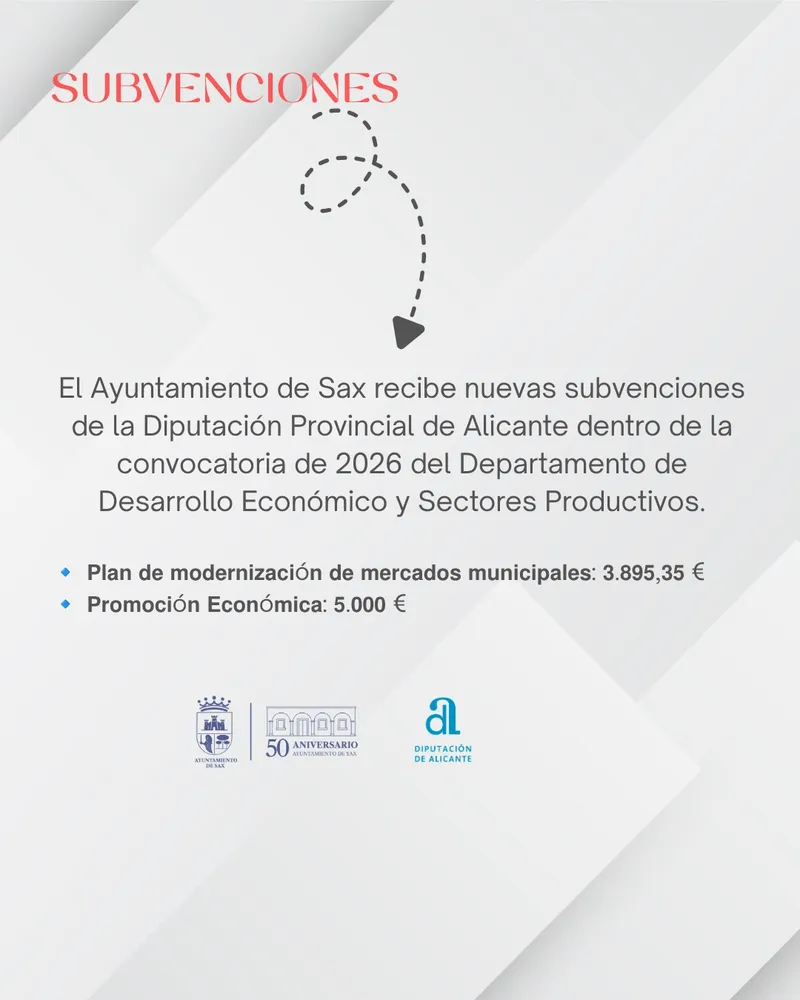 La Diputación de Alicante destina 15.895 € a impulsar la economía de Sax