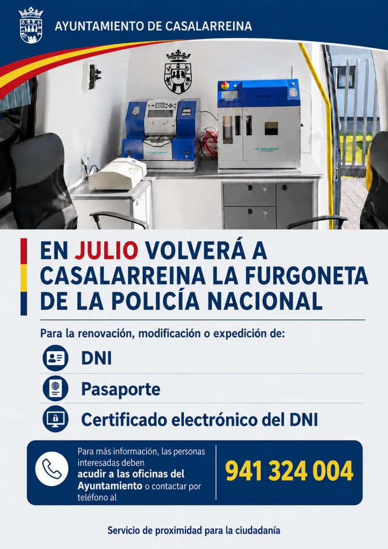 Casalarreina informa sobre la obtención y renovación del DNI electrónico en julio