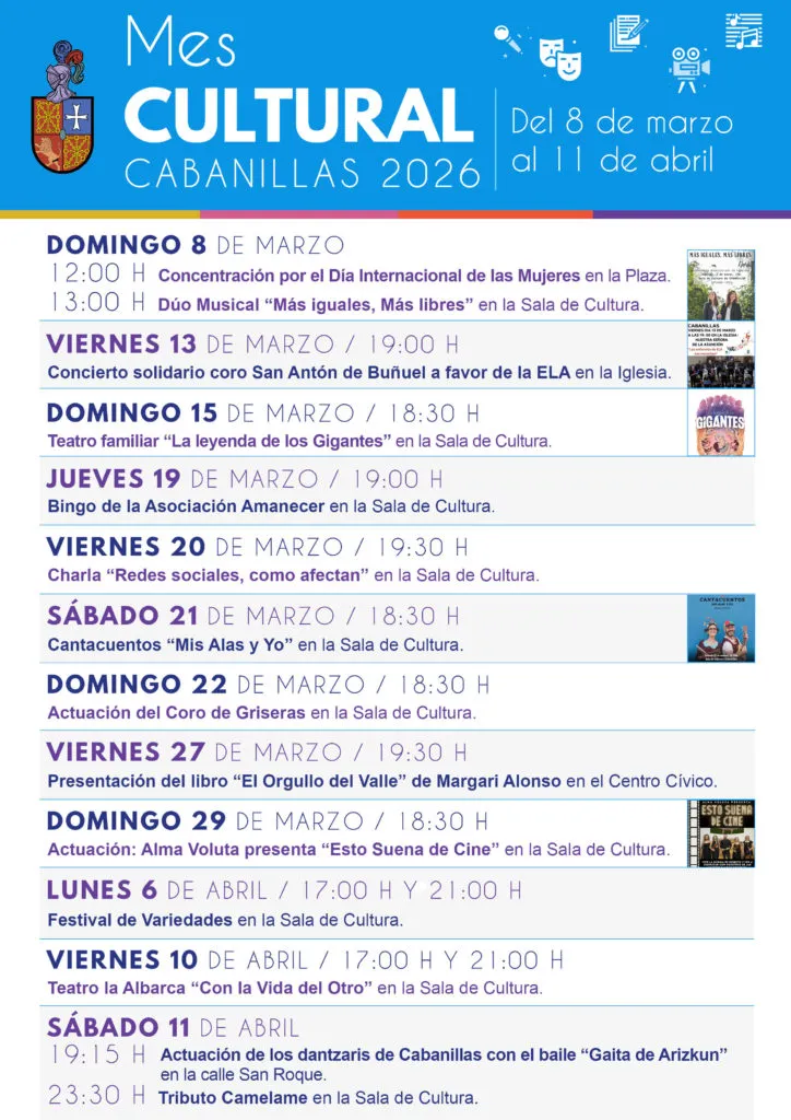 Cabanillas celebra su Mes Cultural con una variada agenda de marzo a abril
