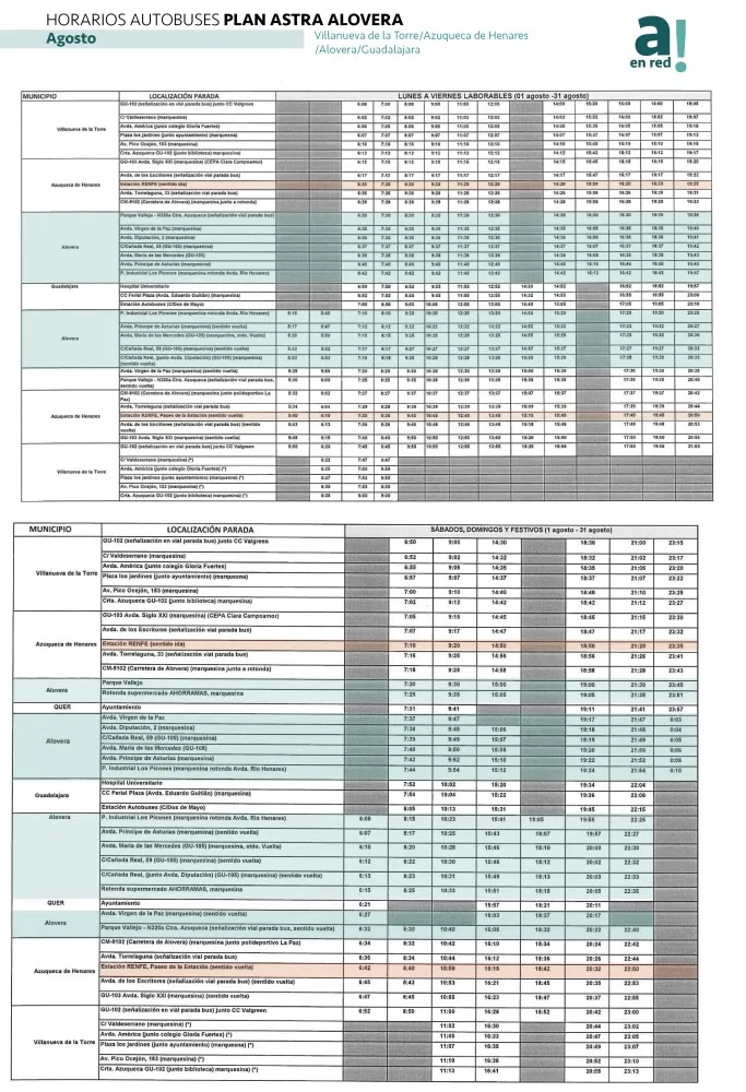 ASTRA Alovera ajusta sus horarios de autobús para agosto