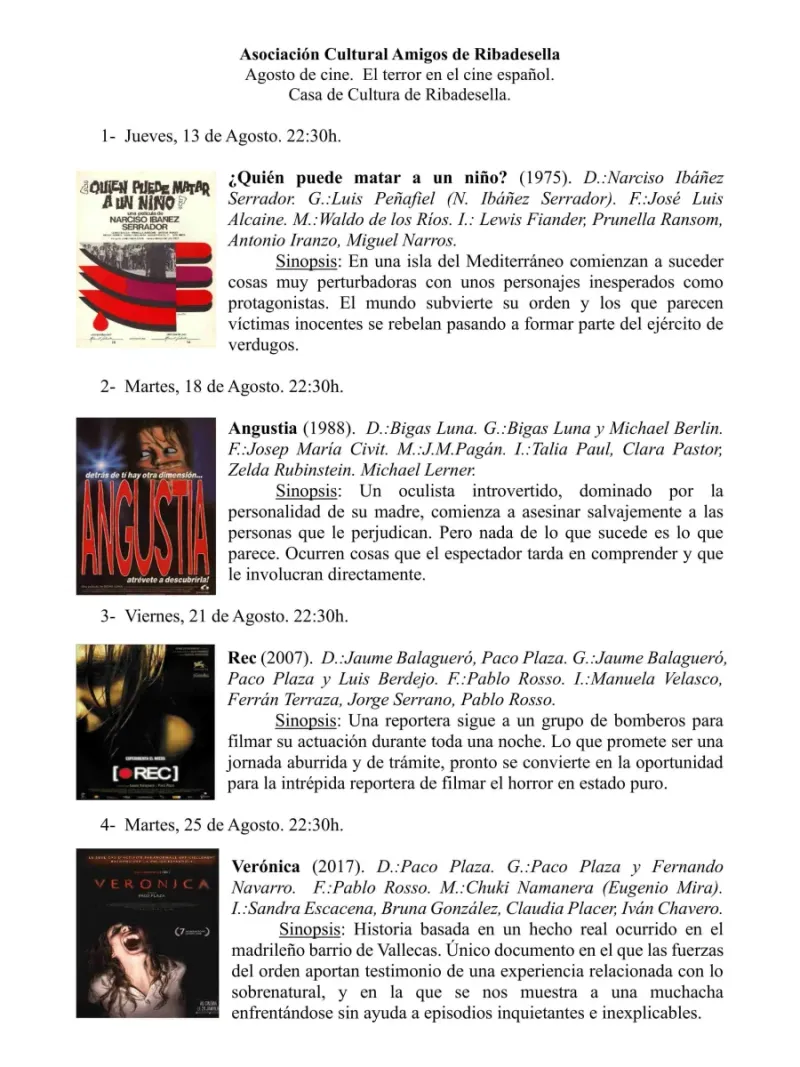 Ribadesella celebra un ciclo de cine de terror español en agosto