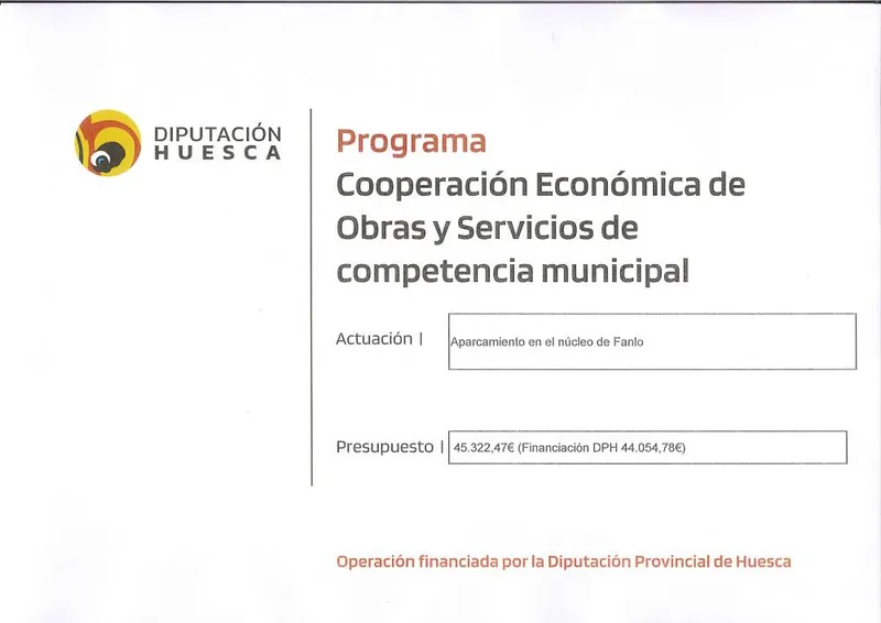 La Diputación Provincial de Huesca destina 44.054€ a la mejora del aparcamiento en Fanlo