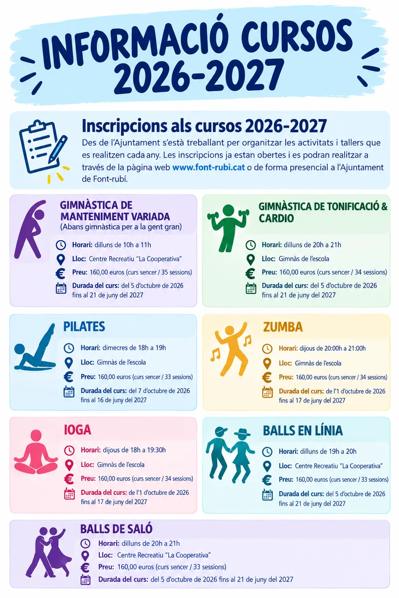 Font-rubí abre inscripciones para cursos y actividades deportivas del curso 2026-2027