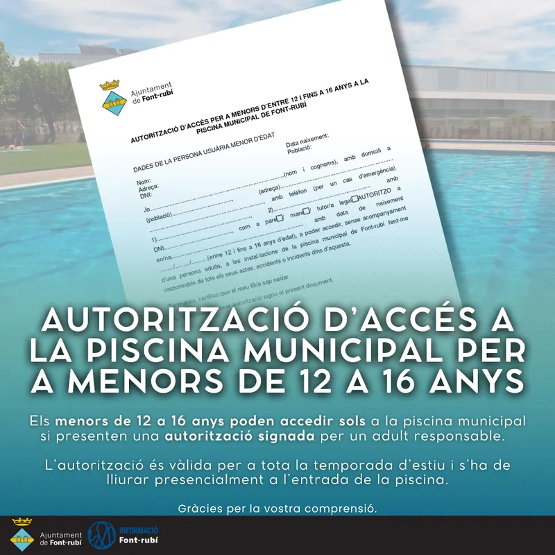 Font-rubí permite el acceso de menores a la piscina municipal con autorización
