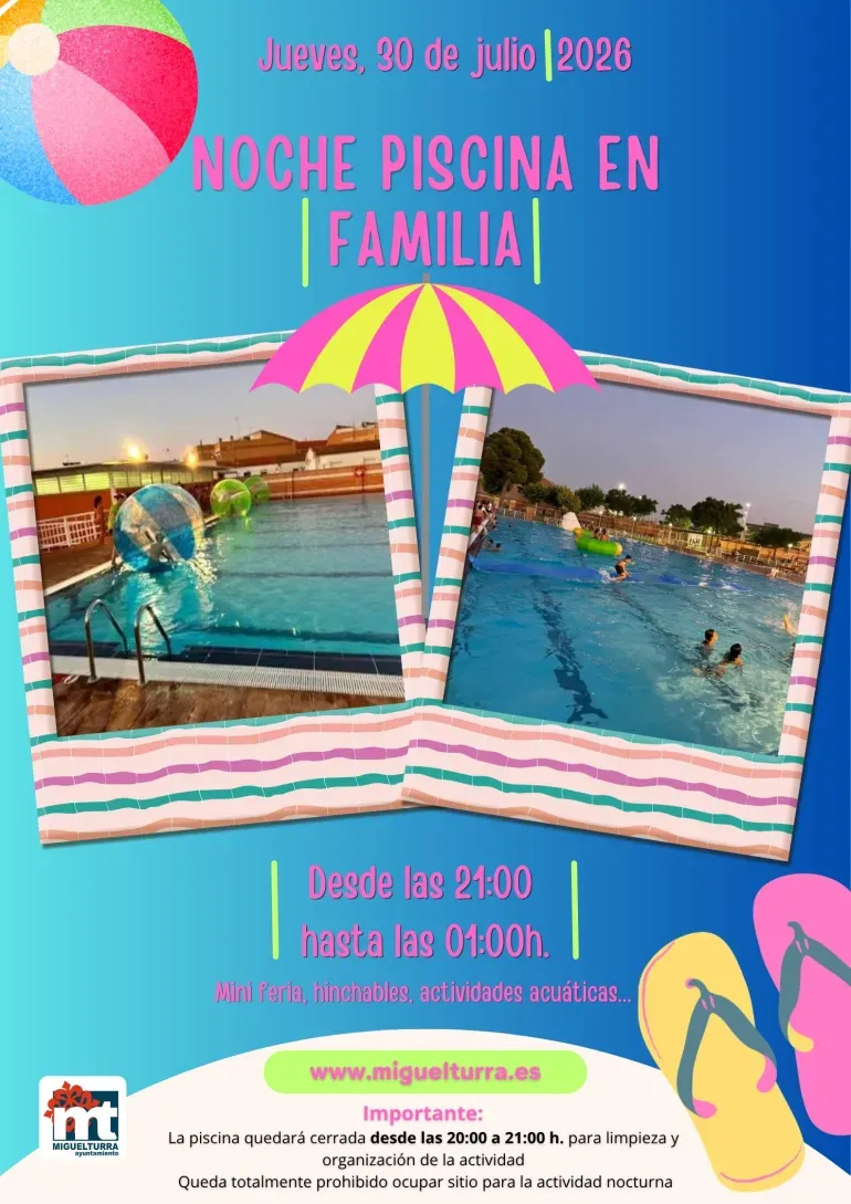 Miguelturra celebra la Noche de Piscina en Familia con atracciones y cena al aire libre