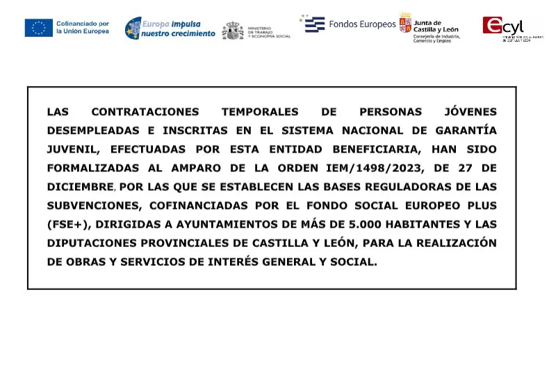 Aguilar de Campoo contrata jóvenes desempleados con ayudas del Fondo Social Europeo