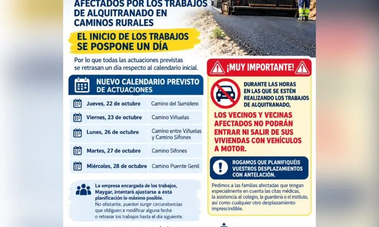 Retraso de un día en el alquitranado de caminos rurales en Casariche
