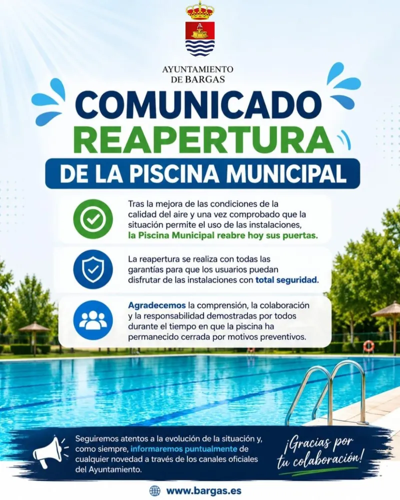 La Piscina Municipal de Bargas reabre sus puertas tras mejoras de calidad del aire