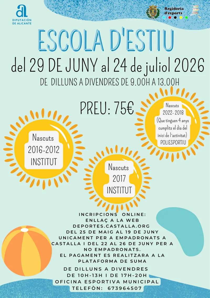 Castalla abre inscripciones para escuelas de verano y cursos de natación 2026