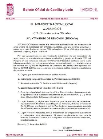 Aprobada la solicitud de uso excepcional de suelo en la Calle Real de Íscar