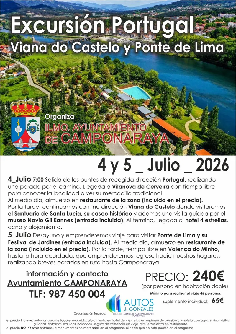 Camponaraya organiza una excursión cultural a Portugal para julio