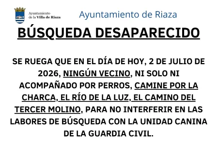 Riaza pide colaboración ciudadana en la búsqueda de un desaparecido