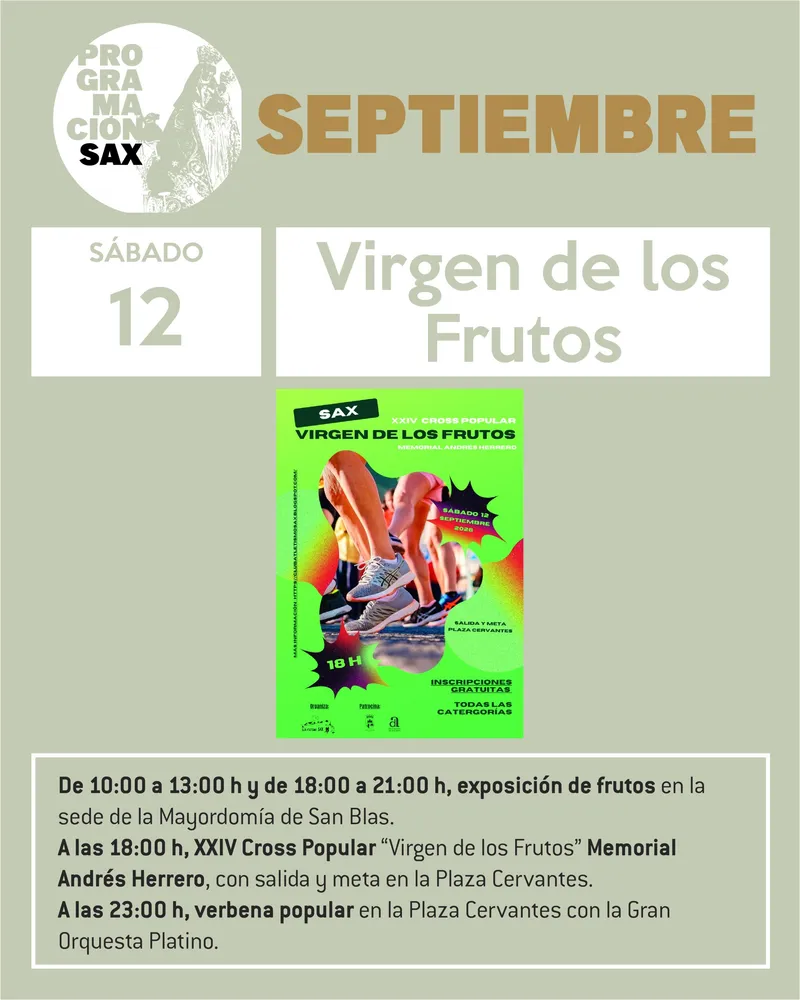 Sax celebra la festividad de la Virgen de los Frutos con un cross popular y verbena