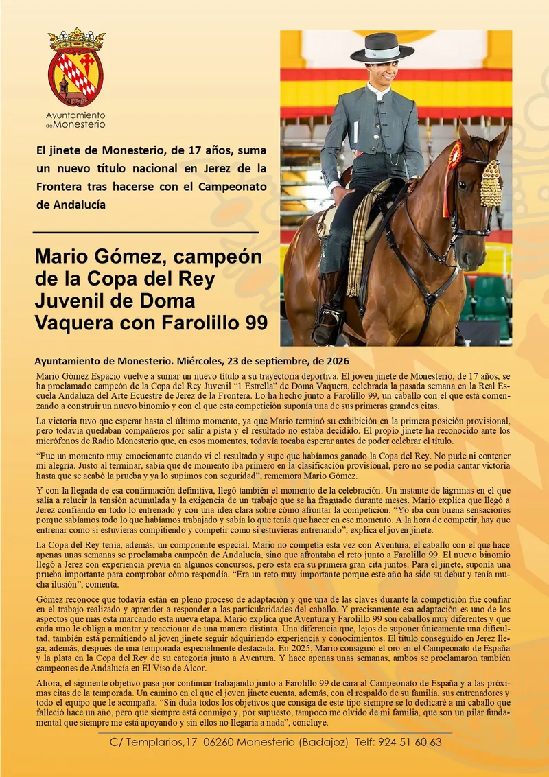 Mario Gómez se corona campeón de la Copa del Rey Juvenil de Doma Vaquera