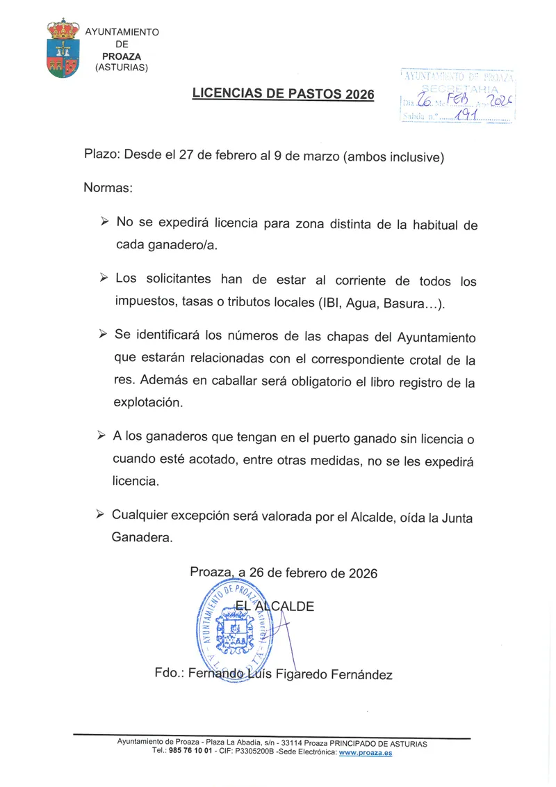 Proaza abre el plazo para solicitar la licencia de pastos de 2026
