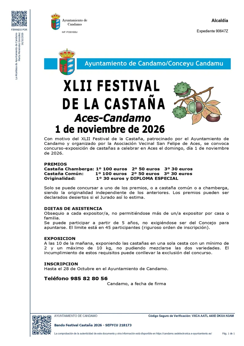 Candamo celebra el XLII Festival de la Castaña con un concurso-exposición y premios en metálico