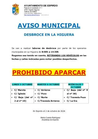 Aviso de desbroce en la zona de La Higuera