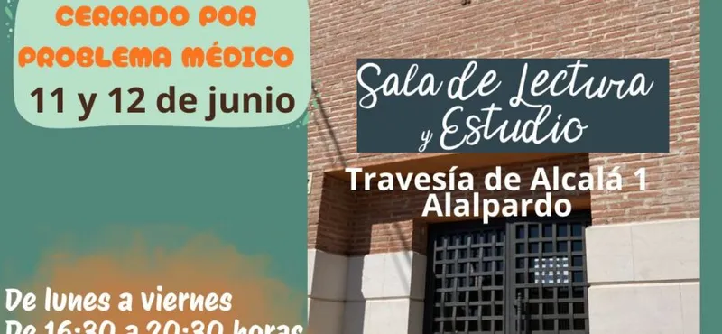 Corte temporal de la Sala de Lectura y Estudio de Valdeolmos-Alalpardo por indisposición médica