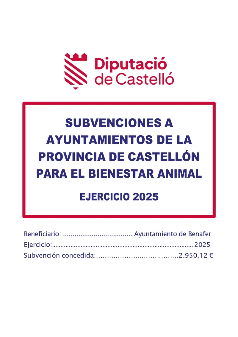 Diputación de Castellón abre plazo para subvenciones de bienestar animal a municipios