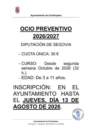 Cantimpalos abre el plazo para el programa de ocio preventivo 2026/2027