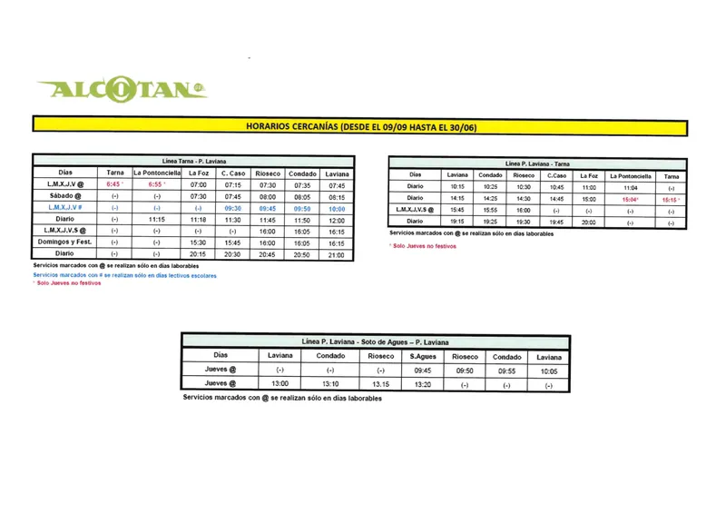 Actualización de horarios del autobús entre Laviana y Tarna