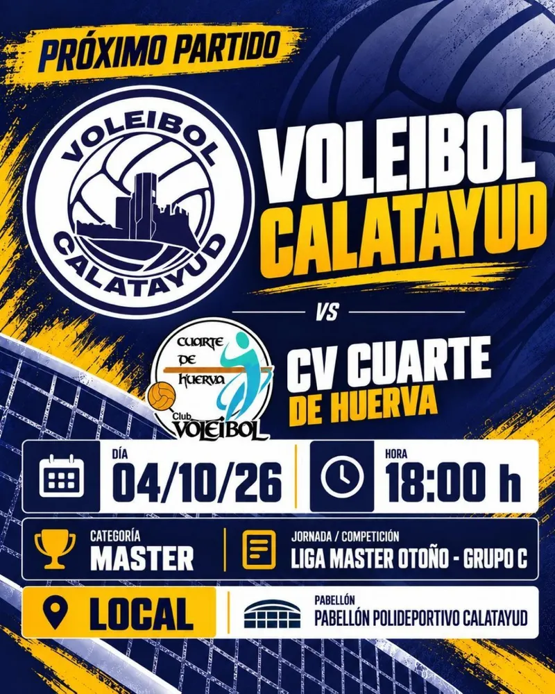 Voleibol Master: Calatayud acoge el duelo entre equipos locales y Cuarte de Huerva
