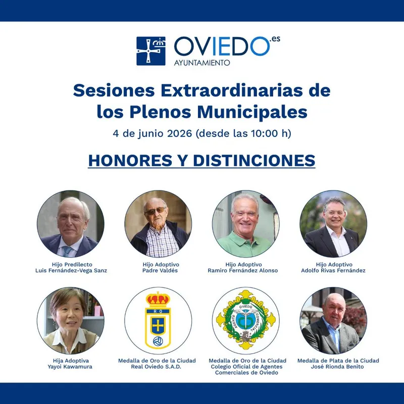 Oviedo celebra ocho plenos extraordinarios para distinguir a personalidades y entidades
