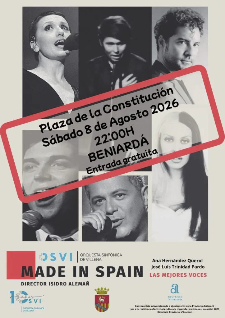 La Orquesta Sinfónica de Villena ofrecerá un concierto en Beniardà el 8 de agosto