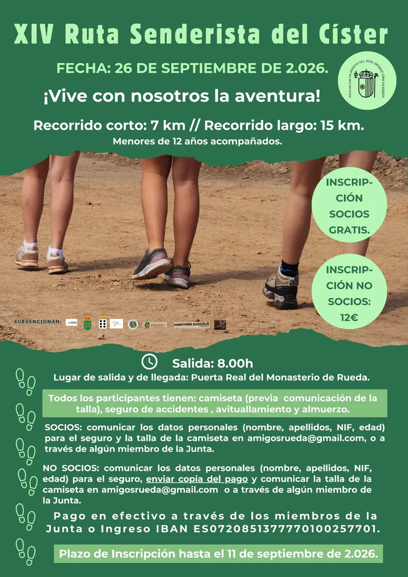 XIV Ruta Senderista Monasterio de Rueda el 26 de septiembre