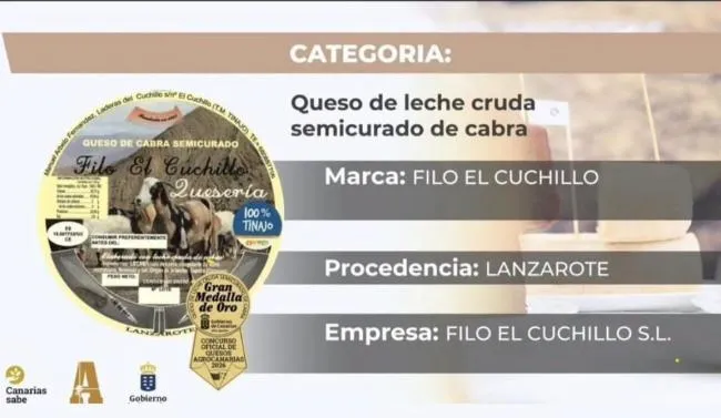 Quesería Filo El Cuchillo de Tinajo revalida su éxito con la Gran Medalla de Oro de Agrocanarias