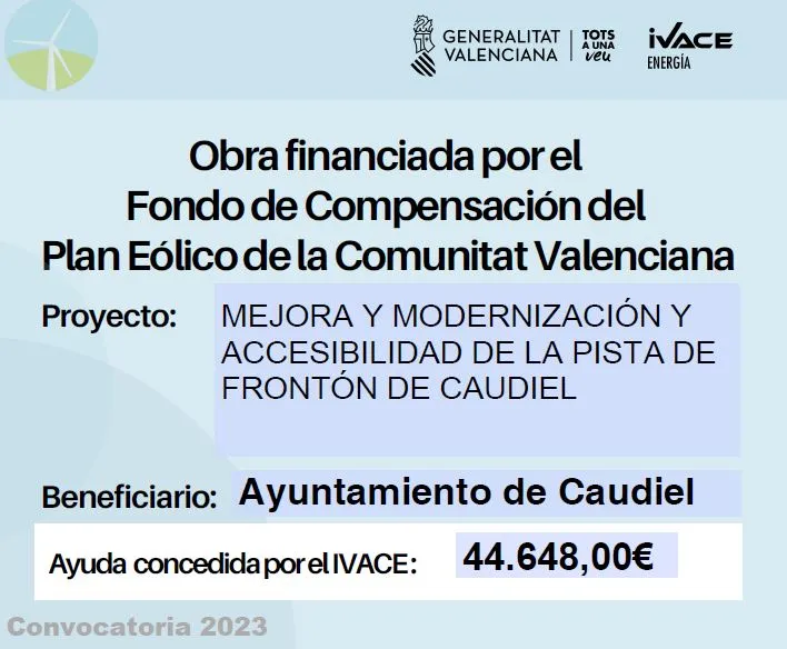 Caudiel moderniza su frontón con fondos del Plan Eólico Valenciano