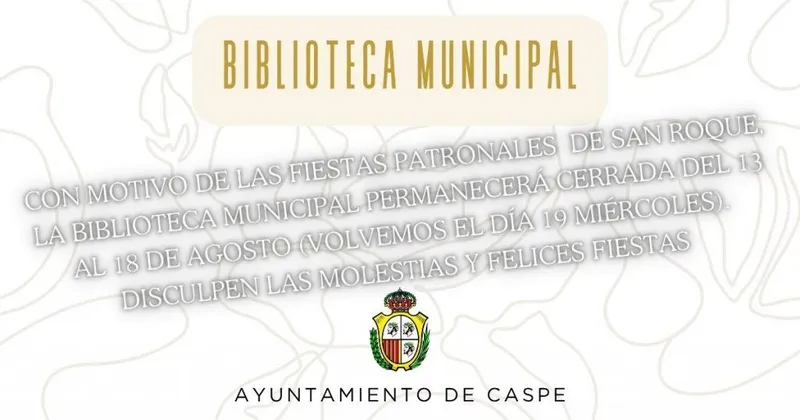 La Biblioteca Municipal de Caspe cierra por Fiestas Patronales y ajusta su horario de verano