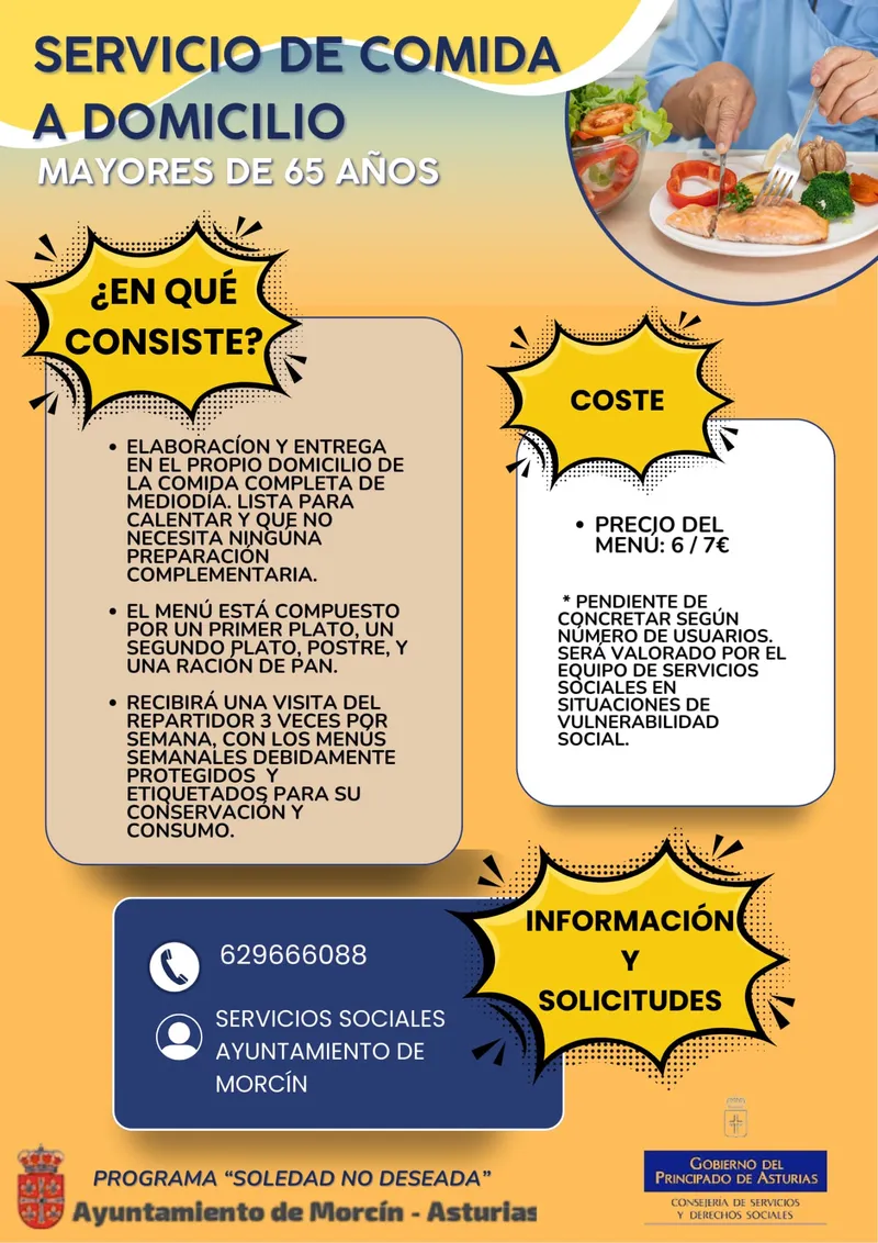 Morcín amplía el servicio de comida a domicilio para mayores de 65 años